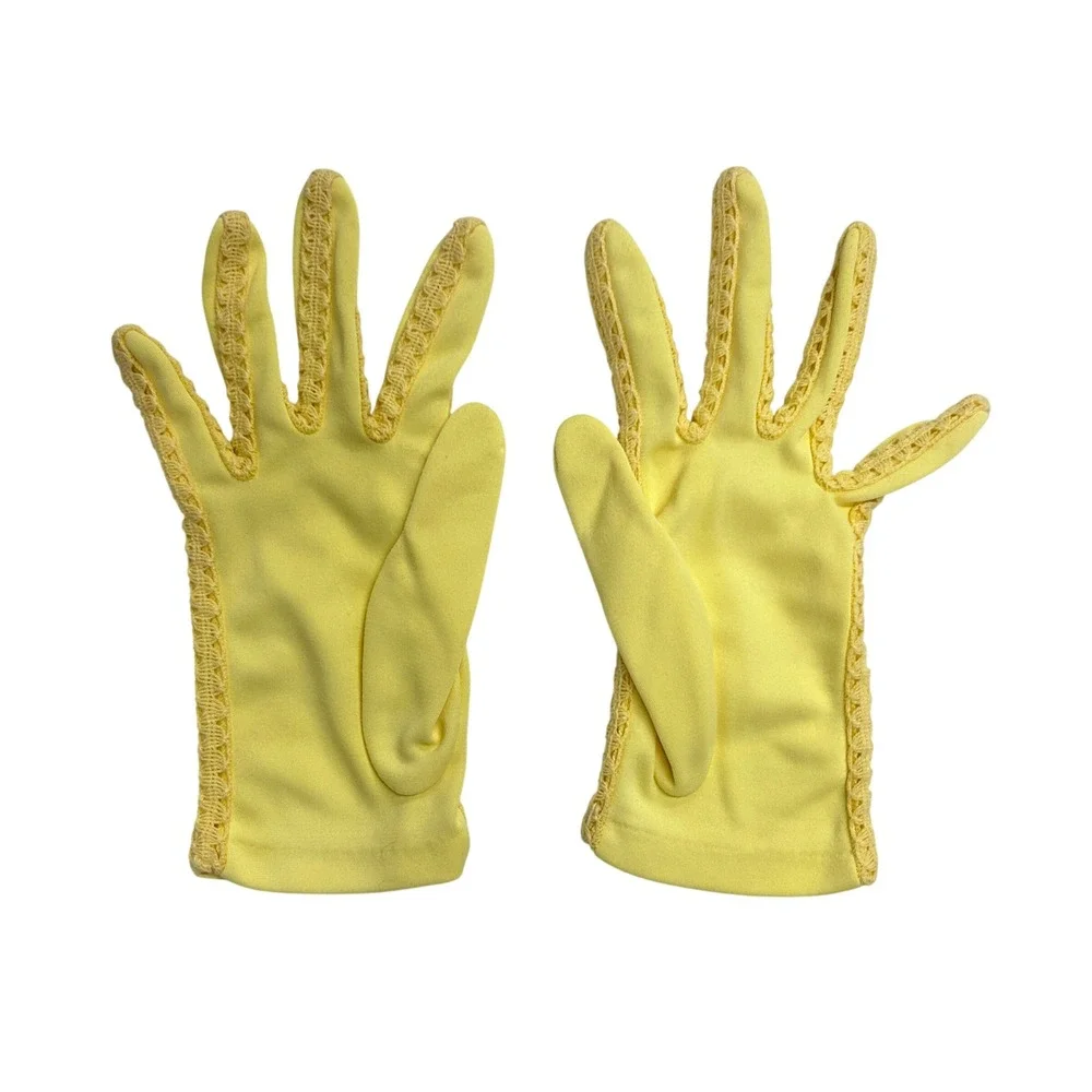 Vintage Crochet Trim Wrist Length Gloves Small Yellow Cottagecore Coquette